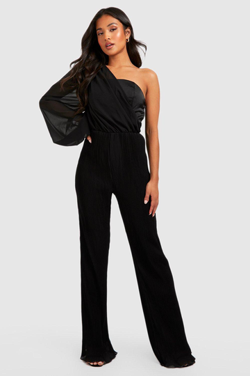 Petite - One Shoulder-Jumpsuit I Chiffong, Black