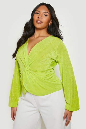 Plus - Blus Med Tvinnad Detalj, Green