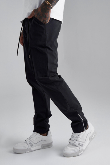 Slim Fit Byxor I Nylon Med Dragkedja, Black