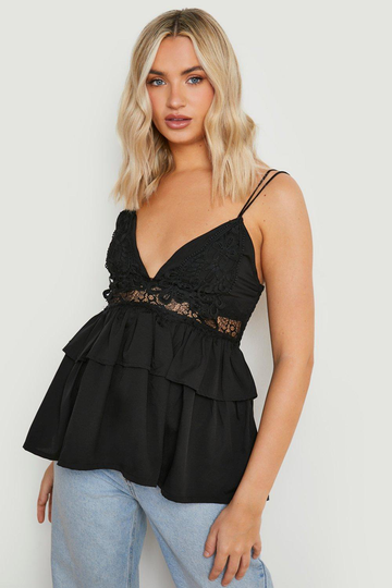 Topp Med Broderie Anglaise Och Volanger, Black