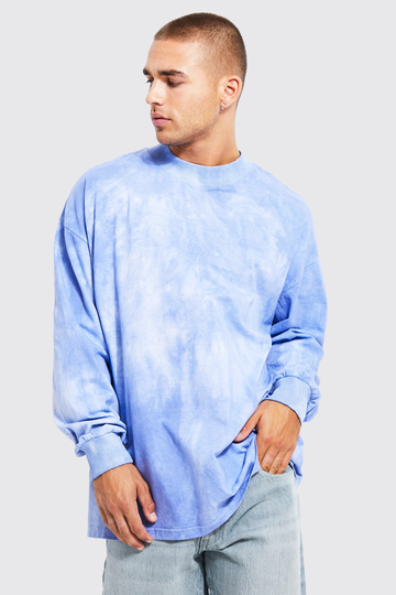 Oversize Långärmad T-Shirt Med Batikmönster, Blue