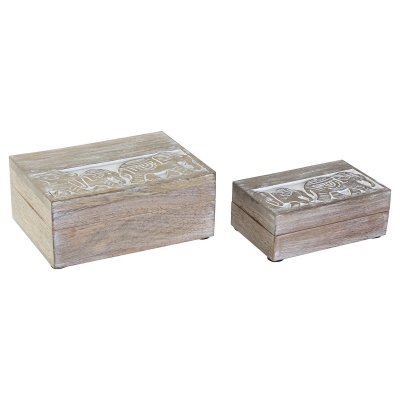 Uppsättning med Dekorativa Lådor DKD Home Decor Elefant Mangoträ (18 x 13 x 8 cm)