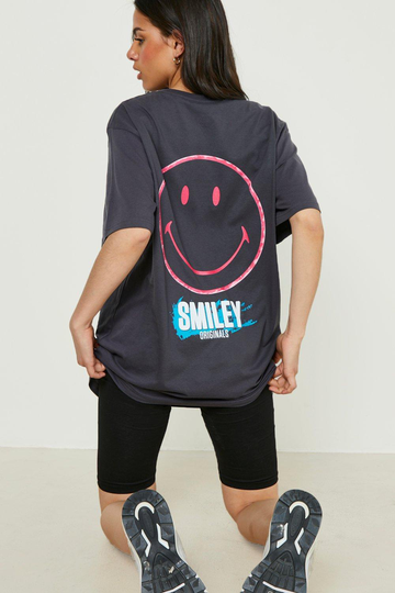 Oversize T-Shirt Med Smiley, Grey