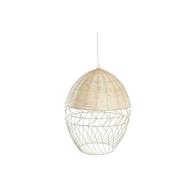 Taklampa DKD Home Decor Metall Vit Ljusbrun Rattan 50 W (30 x 30 x 38 cm)