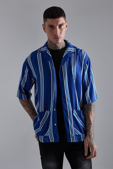 Oversized Randig Skjorta I Viskos