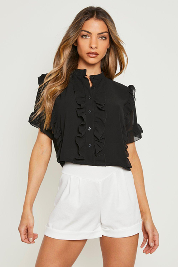 Kortärmad Skjorta Med Volanger, Black