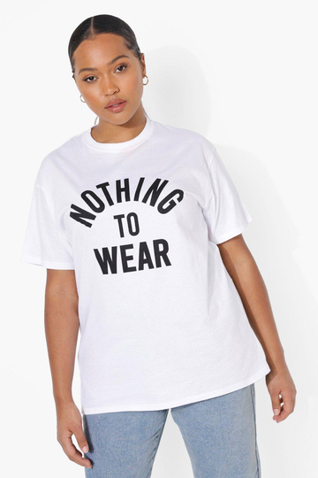 Plus - 'Nothing To Wear' T-Shirt Med Slogan, White