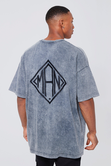 Man Oversized T-Shirt Med Brodyr På Ryggen