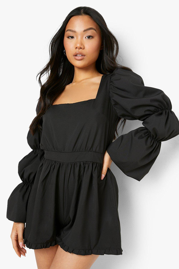 Petite Romper Med Puffärm Och Volanger, Black