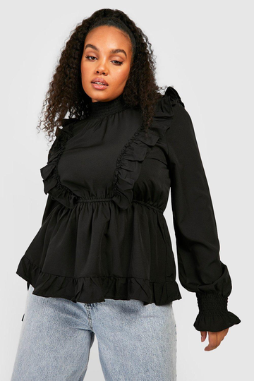 Plus - Blus Med Volanger, Black
