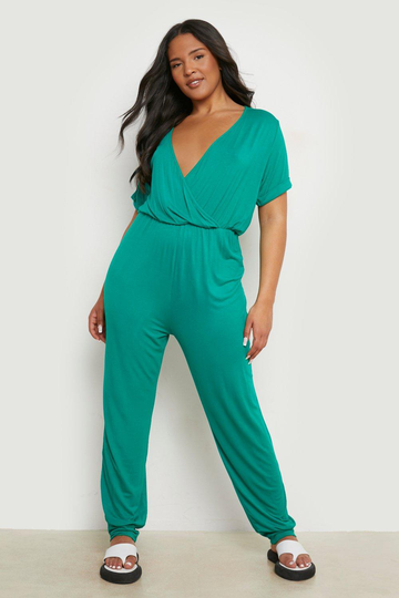 Plus - Jumpsuit Med V-Ringning, Green