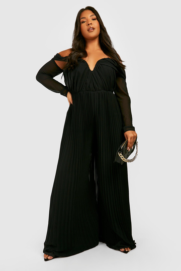 Plus Plisserad Jumpsuit I Chiffong, Black