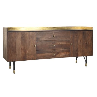 Skänk DKD Home Decor Svart Gyllene Metall Mörkbrun Mangoträ (170 x 45 x 78 cm)