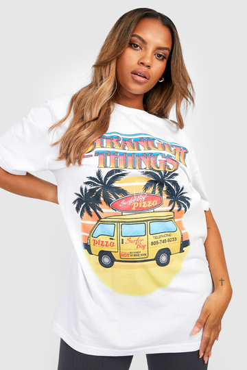 Plus - Stranger Things Pizza Van T-Shirt, White