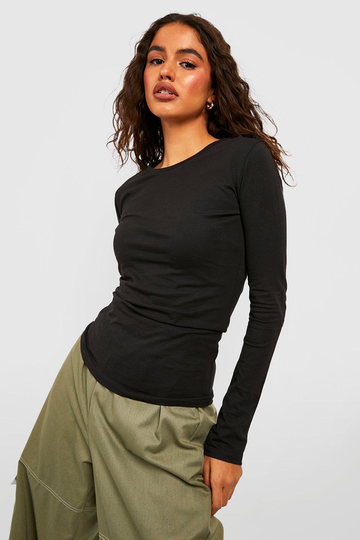 Långärmad T-Shirt Med Rund Hals, Black
