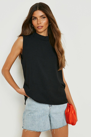 Draperad Blus Med Knytdetalj Och Struktur, Black