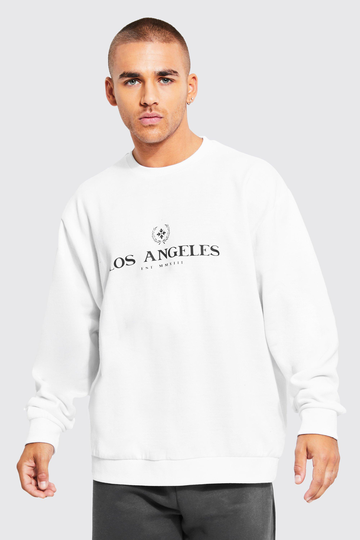 Tunn Oversized Sweatshirt Med Tryck, White