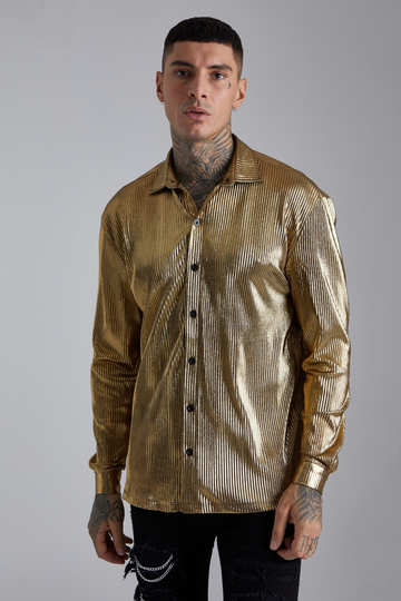 Oversized Långärmad Skjorta Med Metalliceffekt, Black
