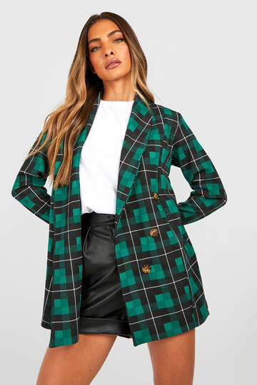 Basic Rutig Kavaj Med Ledig Passform, Green