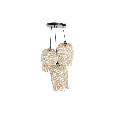 Taklampa DKD Home Decor Svart Metall Ljusbrun Bambu (30 x 30 x 94 cm)