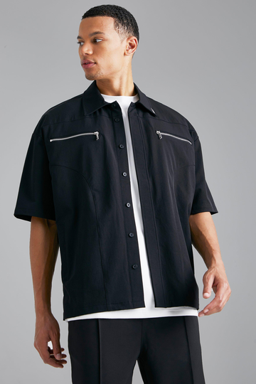Tall - Kortärmad Skjorta Med Dragkedja, Black
