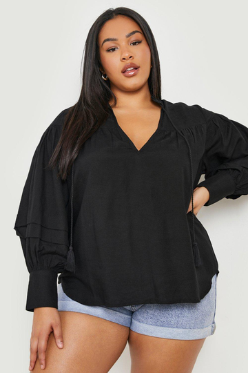 Plus - Blus I Linnetyg, Black