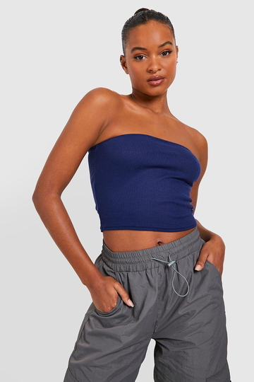 Tall Ribbad Tubtopp, Blue