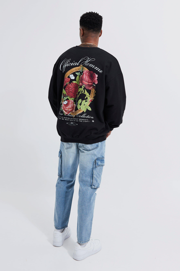 Oversized Sweatshirt Med Tryck, Black