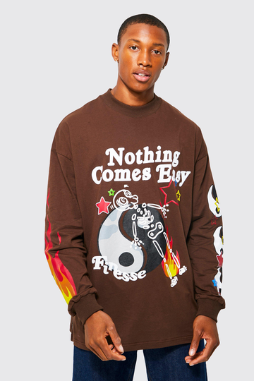 Yin Yang Oversized Långärmad T-Shirt, Brown
