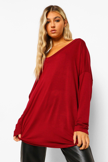 Tall - Oversize Långärmad Topp, Red