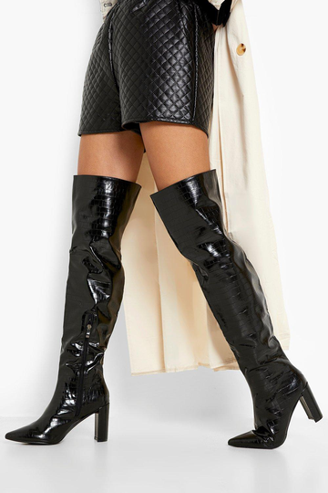 Overknees Med Blockklack Och Bred Passform, Black