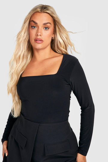 Plus - Body Med Fyrkantig Halsringning, Black