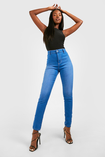 Jeans I Återvunnet Tyg Med Shapingeffekt Och Hög Midja, Blue