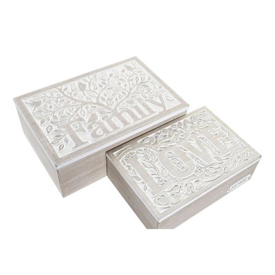 Uppsättning med Dekorativa Lådor DKD Home Decor Naturell MDF Vit (24 x 16 x 8,5 cm)