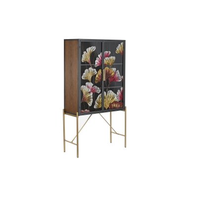 Skänk DKD Home Decor Glas Svart Rosa Gyllene Metall Gul (85 x 35 x 155 cm)