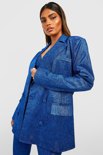 Oversized Glittrig Kavaj, Blue