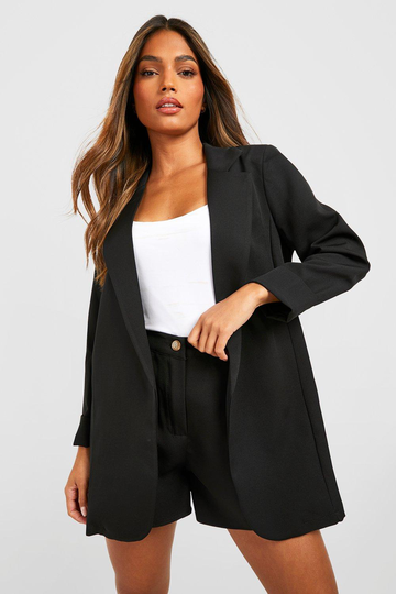 Basic Kavaj Med Uppvikt Kant Och Ledig Passform, Black