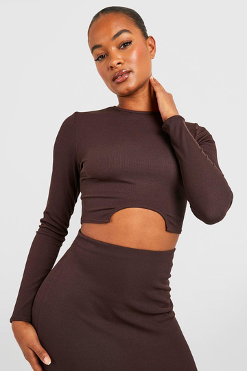 Tall - Basic Långärmad Topp Med Cut-Out, Brown