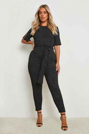 Plus - Prickig Jumpsuit Med Holkärm, Black