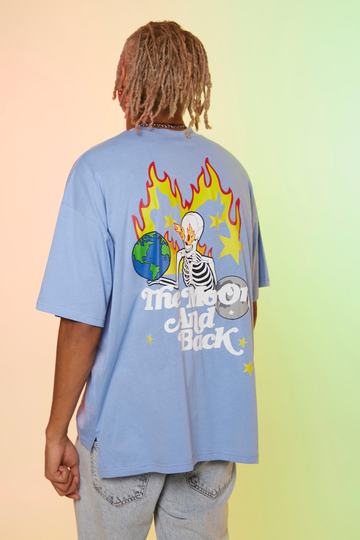 Tall Oversized T-Shirt Med Tryck, Blue