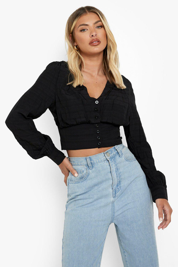 Blus Med Knappar Och Volymärm, Black