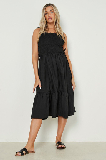 Midiklänning Med Smock, Black