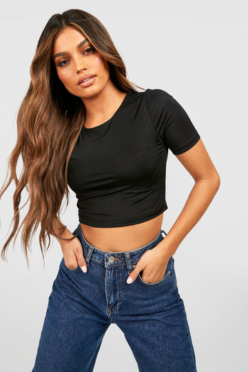 Glansig T-Shirt I Återvunnet Tyg, Black