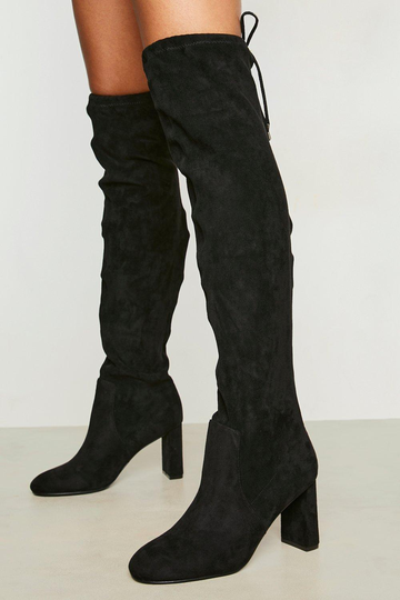 Overknee Stövlar Med Rund Tå Och Låg Klack, Black