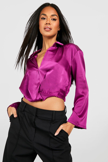 Draperad Skjorta I Satin, Pink