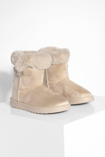 Låga Mjuka Boots Med Fuskpäls, White