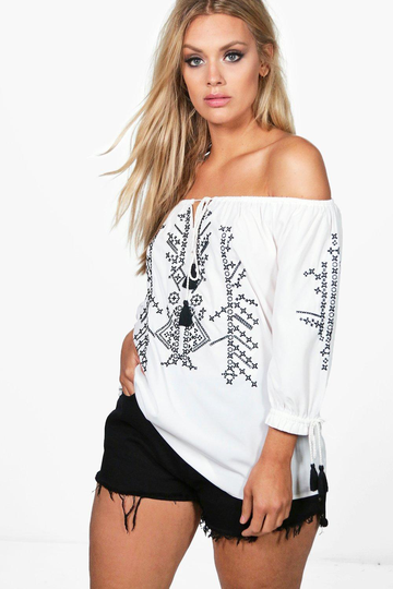 Plus - Off Shoulder-Topp Med Brodyr, White