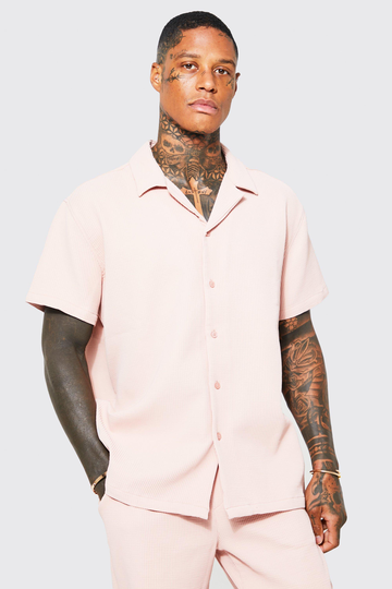 Oversized Kortärmad Skjorta Med Bowlingkrage
