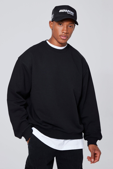 Basic Oversized Sweatshirt Med Hög Halsmudd, Black