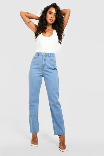 Basic Jeans Med Raka Ben Och Hög Midja
